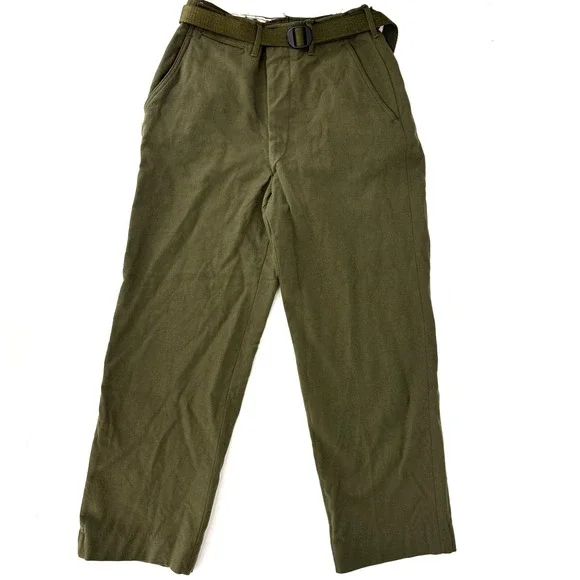 WWII U.S. Army Field Trousers w Belt Wool OD 33 - 18 oz Button‎ Fly Small 30x30